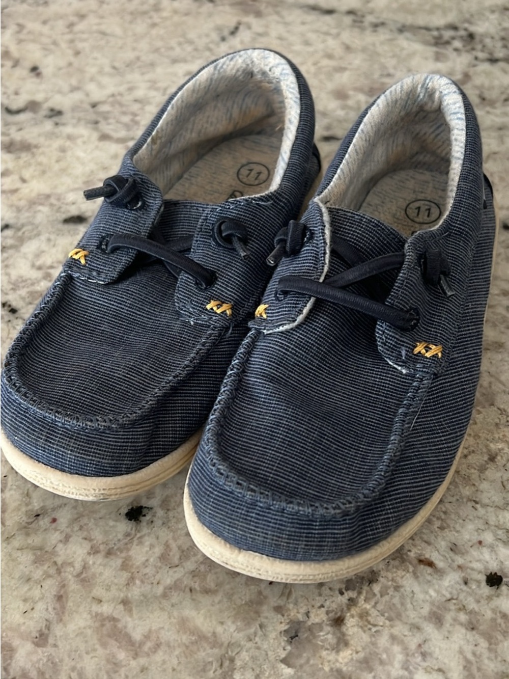 Cat & Jack Kids Navy Canvas Slip-On Sneakers with Yellow Stitch Accents
